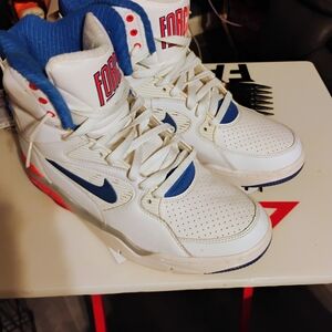 Nike White and Blue High-Top Athletic Shoes